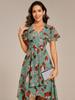 Ever-Pretty Women's Short Sleeve V-Neck Ruffled Floral Asymmetrical Midi Wedding Guest Dress