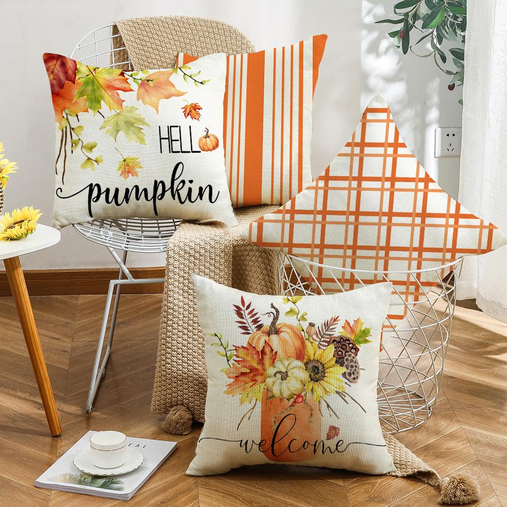 Thanksgiving Pillowcase New Autumn Pumpkin Maple Leaf Linen Home Decoration Sofa Pillowcase