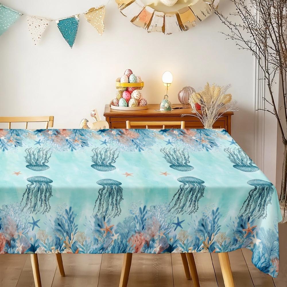 Oceanic Jellyfish Rectangle Table Cloth for Table Decor Holiday Party Waterproof Reusable Tablecloth for Tables Kitchen Dining