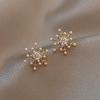 Korean Style S925 Sterling Silver Snowflake Diamond Pearl Stud Earrings for Women
