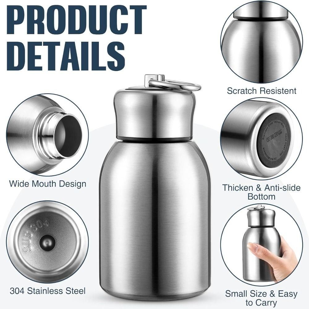 Round Stainless Steel Water Bottle Portable Durable Slim Insulated Thermal Water Bottle Leak Proof Solid Color