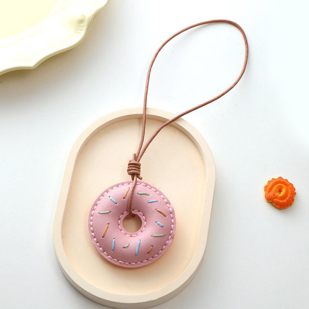 Stilvoller PU-Leder Donuts Schlüsselanhänger/Lanyard-Zubehör Cartoon Taschenanhänger Dekorativer Schlüsselring Anhänger für den täglichen Gebrauch