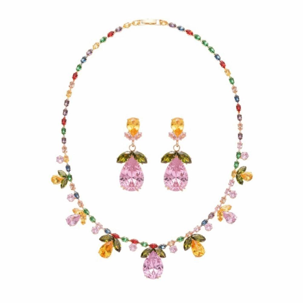 3Pcs Waterdrop Zircon Crystal Necklace Earrings Set Delicate Women Jewelry Suit  Wedding цветной