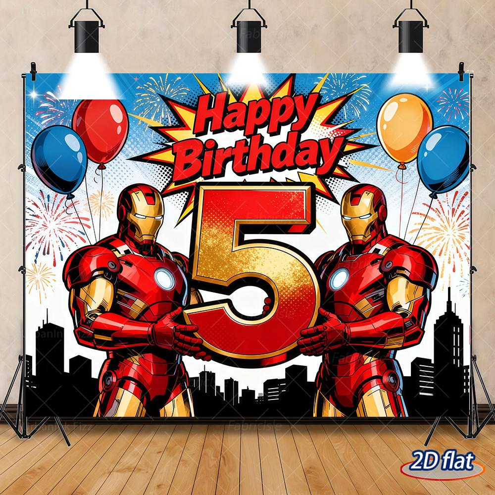 Iron Man Theme Banner Background Children Boy Birthday Party Decoration Customizable Room Poster Baby Shower Arrangement Props