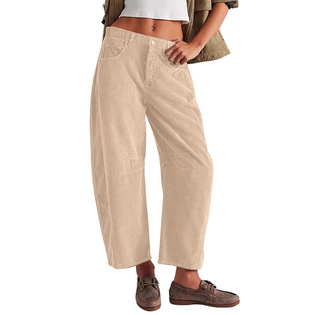 Women's Corduroy Pants Casual Women's Solid Color Corduroy Loose Straight Pants