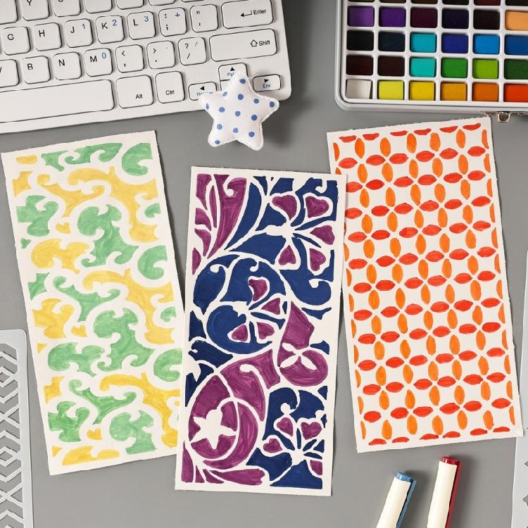 6 Pezzi Template Dettagliati Svuotati Riutilizzabili per Principianti e Professionisti in Journaling o Corsi d'Arte