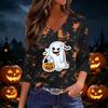 Women's Casual V-Neck 3/4 Sleeve Halloween Print Top for Party and Daily Wear