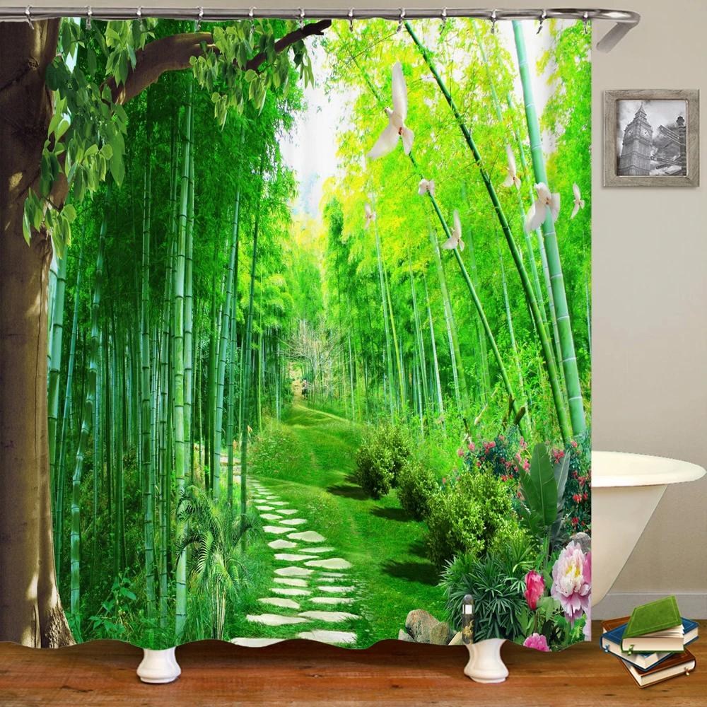 3d Printing Green Forest Waterfall Shower Curtains Waterproof Bathroom Curtain With Hooks Bath Curtain 180*200 Polyester Fabric