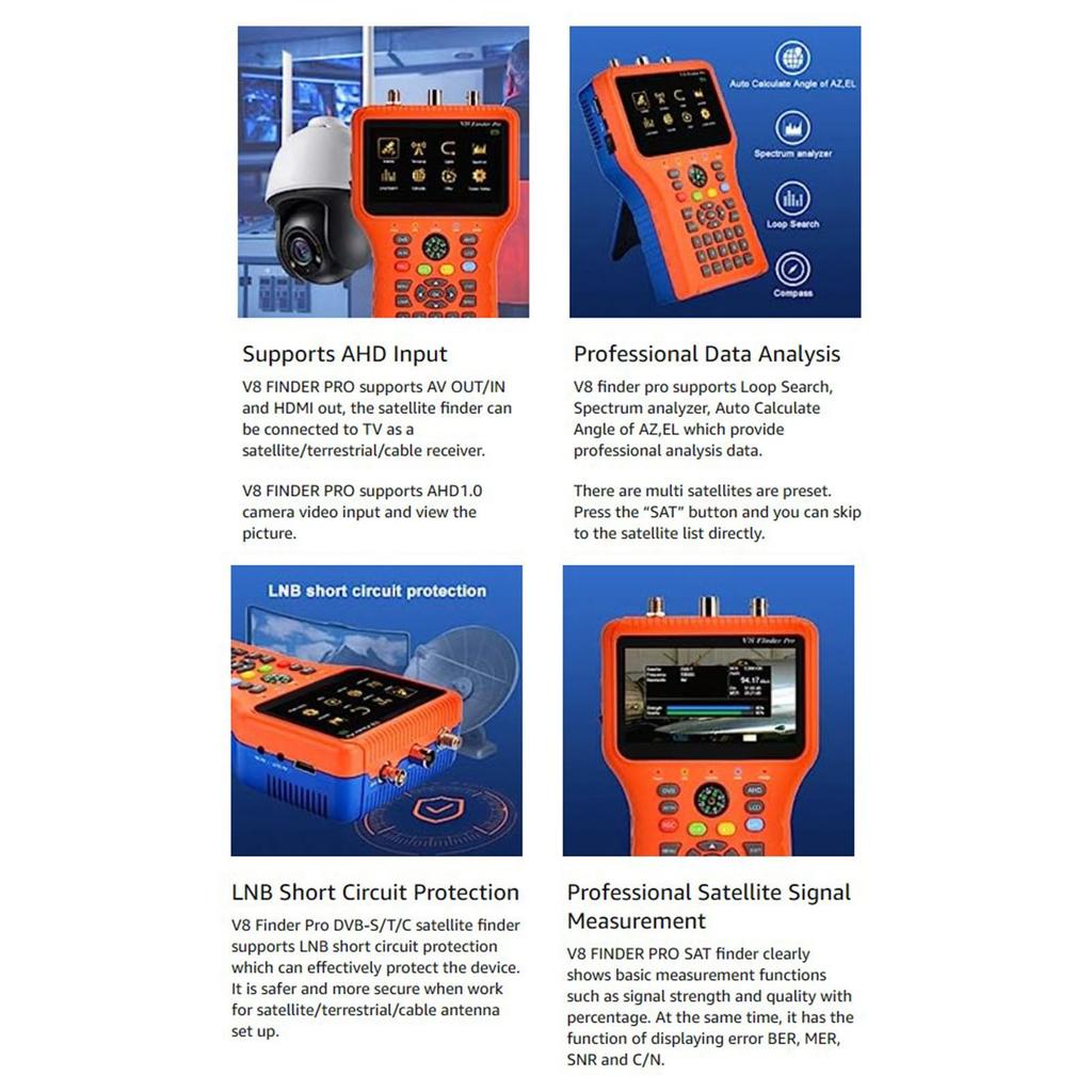 Digital Satellite Finder Satellite Finder V8 FINDER PRO2 FTA DVB S2X Signal Meter with 4.3inch LCD Screen Function