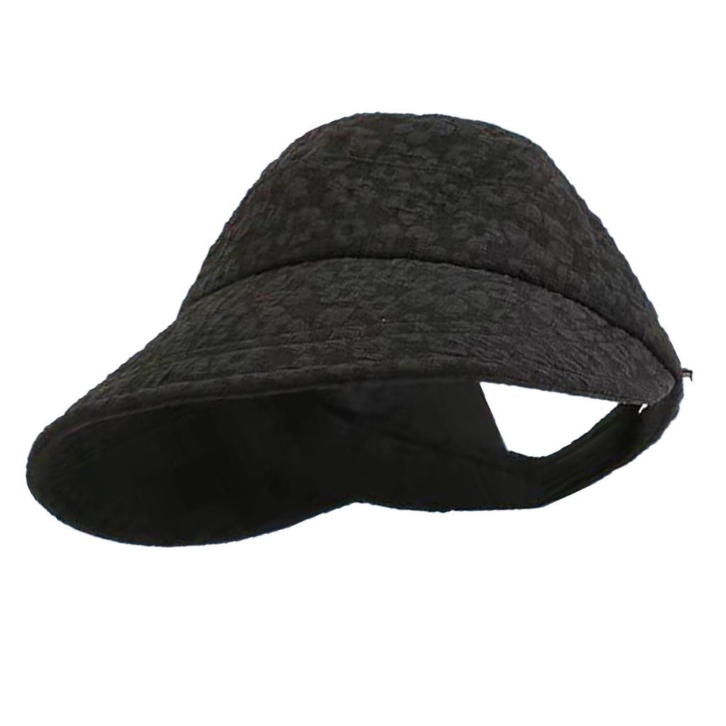 Women Sunshade Hat Half Empty Top Summer Sun Hat for Outdoor Hook and Loop Fastener Adjustment Black
