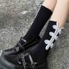 Womens Casual Crew Socks, Chinese Style Cheongsam Buckle Design Ladies Socks Solid Color Cotton Calf Socks