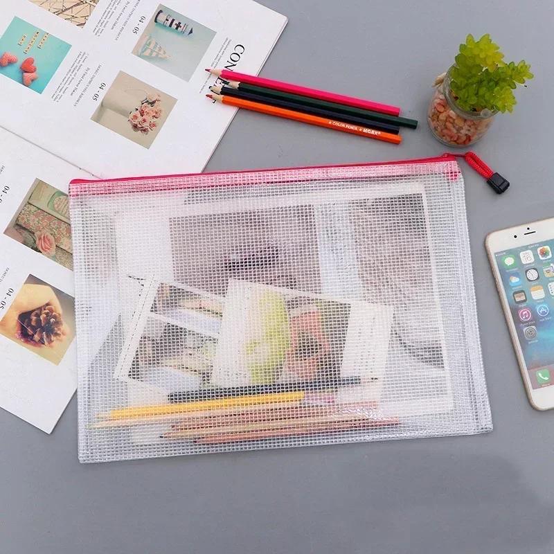 10 Pack Zipper Storage Bag Pouch Waterproof  A3 A4 A5 PVC Mesh Zipper Bag for Files Toy Stationery for Office Home Travel Use