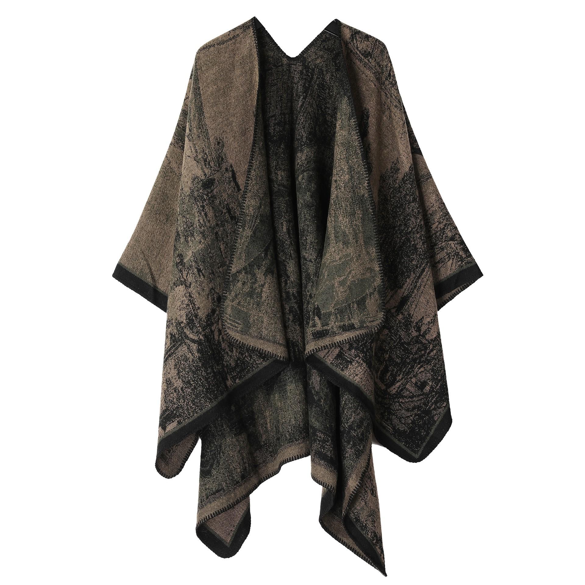 

Ginkgo Leaf Knit Shawl Poncho - Autumn/Winter Imitation Cashmere