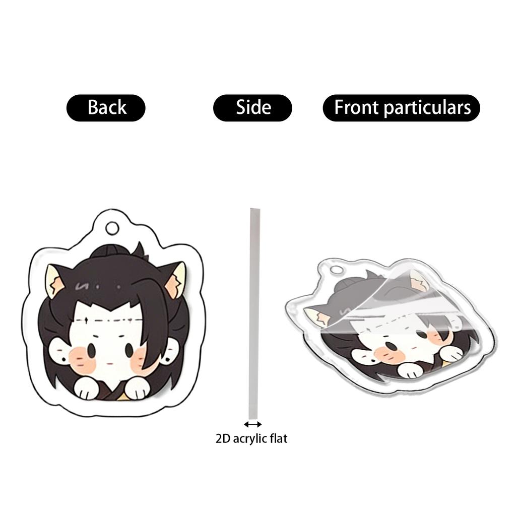 Acrylic Keychain Triple Pendant with Character Faces Design Durable Metal Ring and Swivel Clasp for Backpack Purse or Keys Accessory