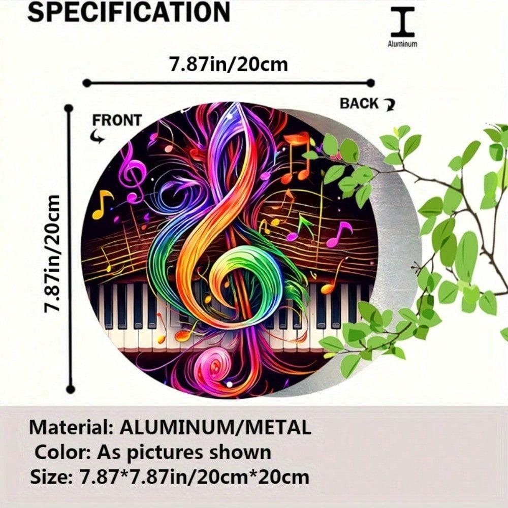 Retro Music Note Metal Tin Sign Vintage Round Aluminum Wall Decor Home Garage Bar Cafe Rustic Piano Keyboard