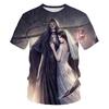 3D Grim Reaper Skull Print Short Sleeve T-shirt, Edgy Streetwear Style