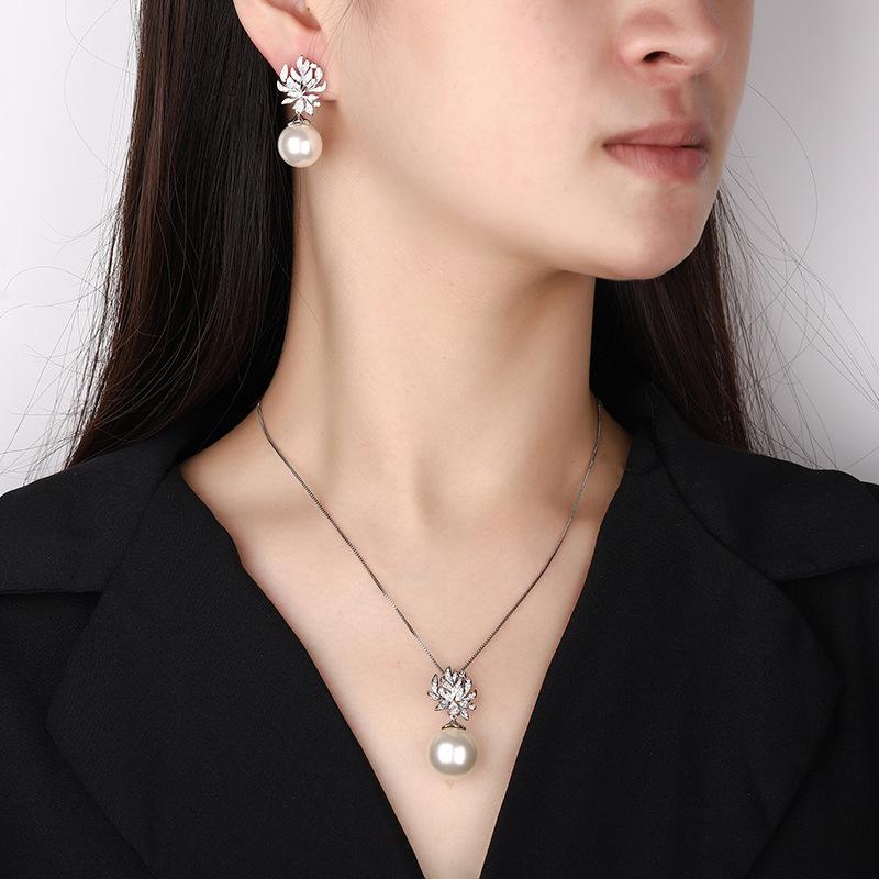 Jewelry Copper Bottom Gold-Plated Inlaid Pearl Temperament Creative Set Women 16-14Mm