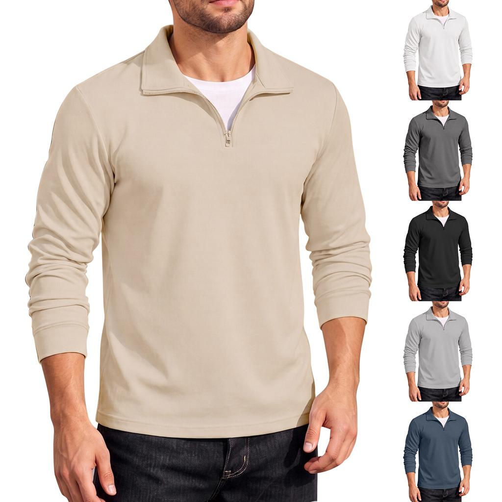 Men's Quarter-Zip Stand Collar Sweatshirt Loose Pullover Top for Daily Wear