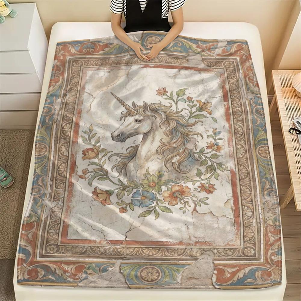 Unicorn Animal Print Flannel Blanket, High Quality Comfortable for All Seasons, Home Decor, Warmth and Comfort, Perfect for Christmas Gifts142