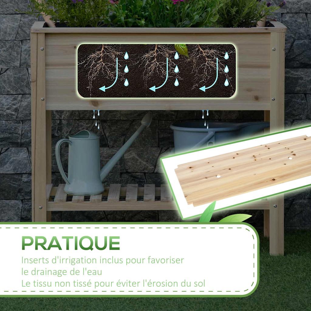 Garden Bed On Legs With Lattice Shelf 90 X 40 X 81 Cm Irrigation Inserts Geotextile Included Solid Wood