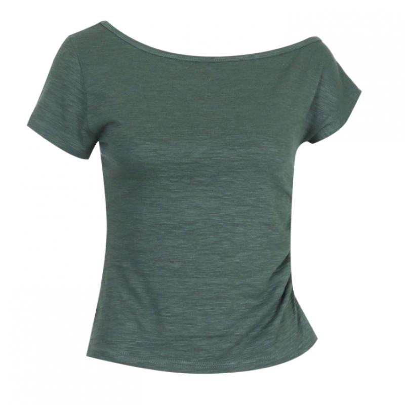 Shop   Women BoaT Neck Side Banding Unbalanced ShorT Sleeve T shirT Dai Wsh 2134
