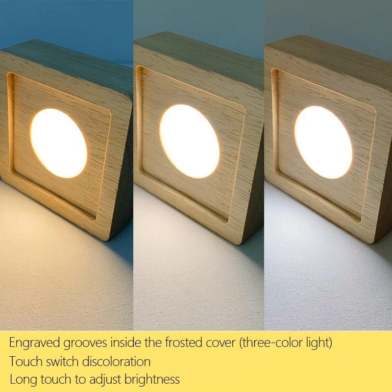 Square Led Wooden Lamp Holder Rechargeable Night Light Desktop Atmosphere Lamps Solid Wood Lights Base Art Decoration Fixtures