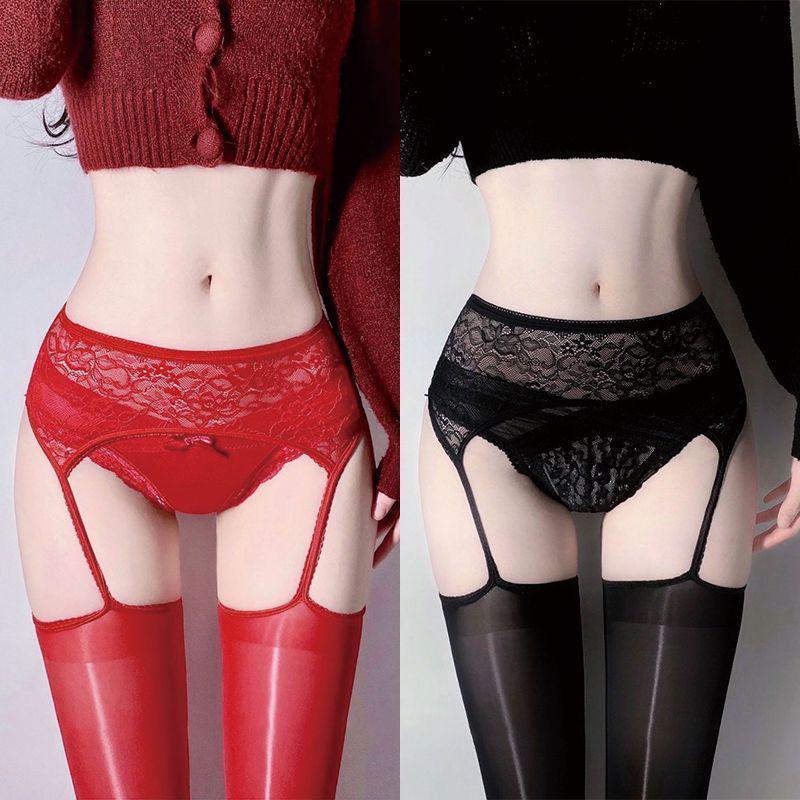 Débardeur en Dentelle de Soie Noire à l'Huile de Cheval Ultra-Doux avec Bas Sexy Hauts sur les Genoux