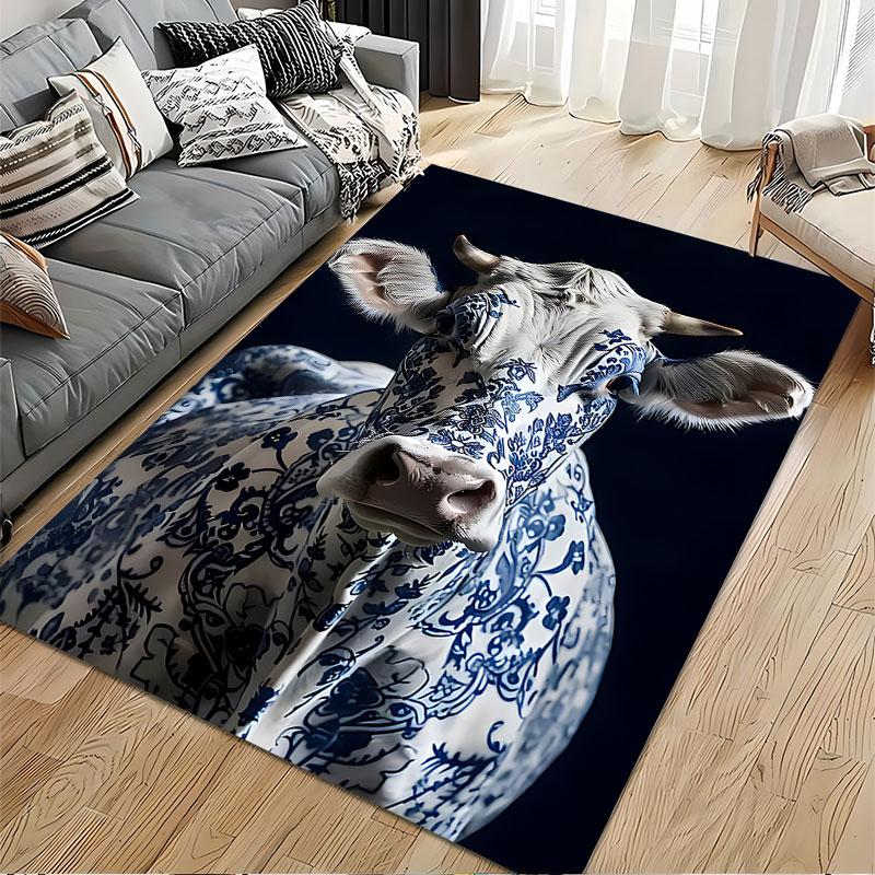 Blue Floral Pattern Cow Carpet Suitable As a Non-slip Mat for the Living Room or Bedroom Sofa
