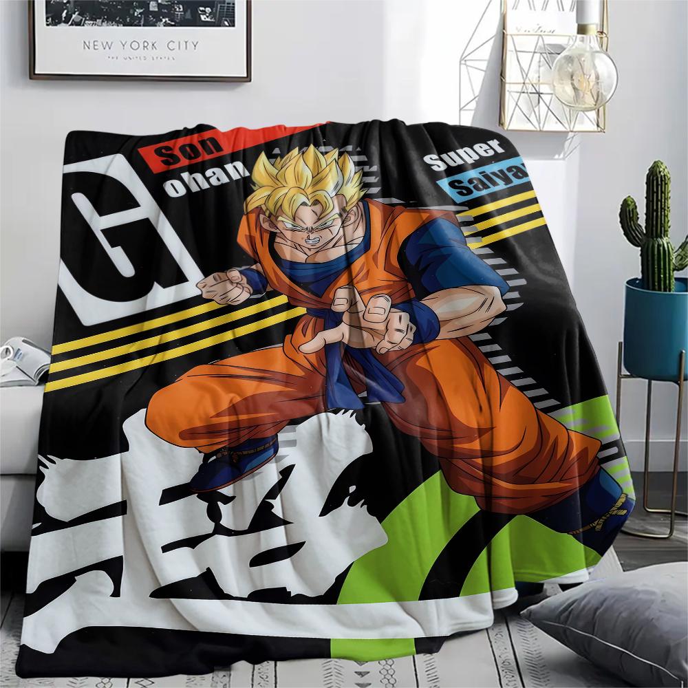 Flanelová deka s potiskem postav z Dragon Ball, Vysoce kvalitní, Pohodlná pro všechna roční období, Domácí dekorace, Teplo a pohodlí, Perfektní jako vánoční dárky
