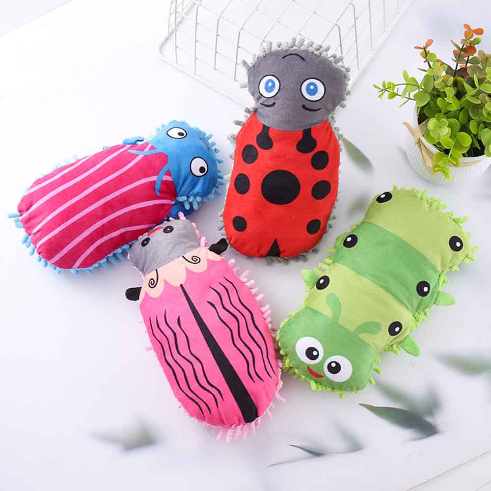 Pet Dog Toy: Cartoon Beetle Squeaky Plush with Crinkle Paper, Teething Cleaning & Chewing Toy for Boredom Relief