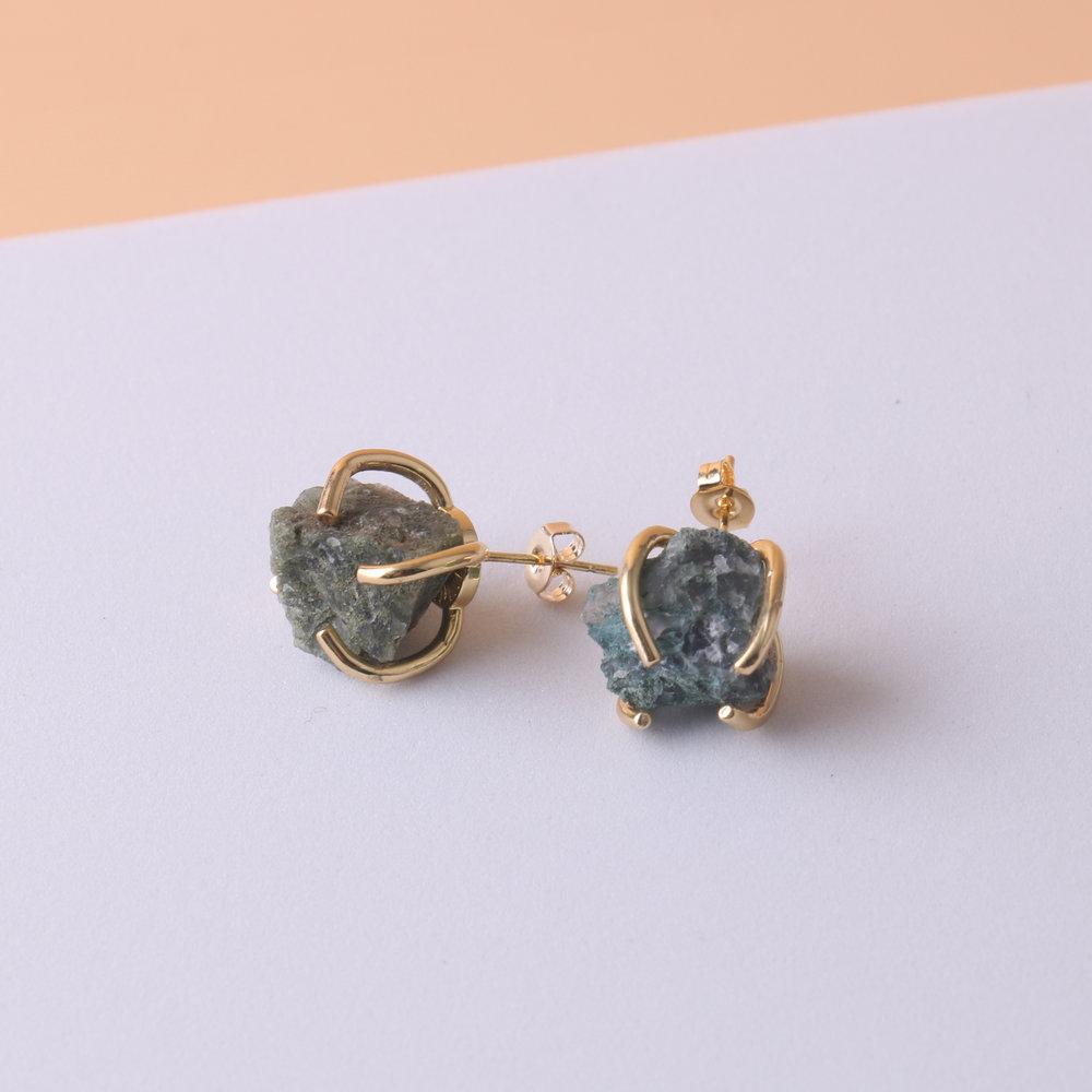 Natural Gemstone Earrings for Women - 18K Gold Plated Raw Amethyst and Rose Quartz Healing Crystal Stud Earrings