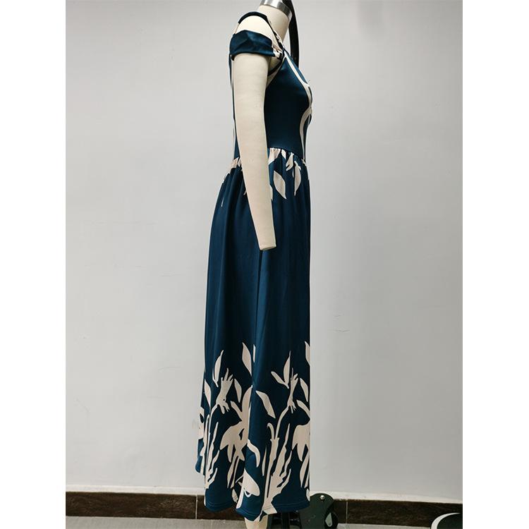 Summer V Neck Print Cold Shoulder High Slit Maxi Dress Elegant Long Evening Sexy Party Dress