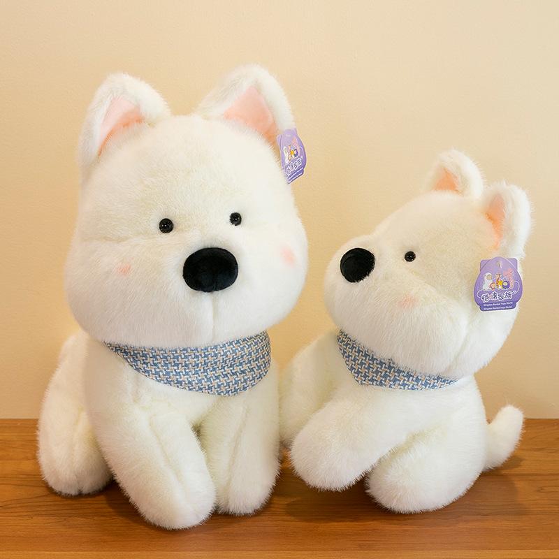 Cute Scarf West Highland Dog Doll Plush Toy Cute Dog Doll Child Soothing Girl Bed Throw Pillow