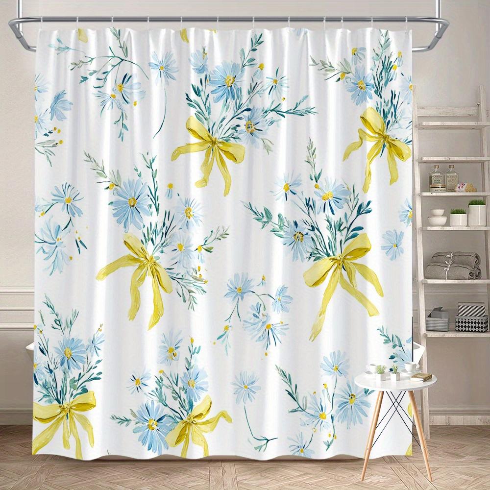 

1Pc Light Blue Daisy And Yellow Flower Shower Curtain, Polyester Fabric, Machine Washable, With Hooks, Suitable For Bathroom W60H190(CM)-1 Pcs