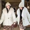 Veste d'hiver épaisse en coton avec grand col en fourrure pour femme, manteau ample type pain, manteau en coton pour femme, vêtements d'extérieur d'hiver