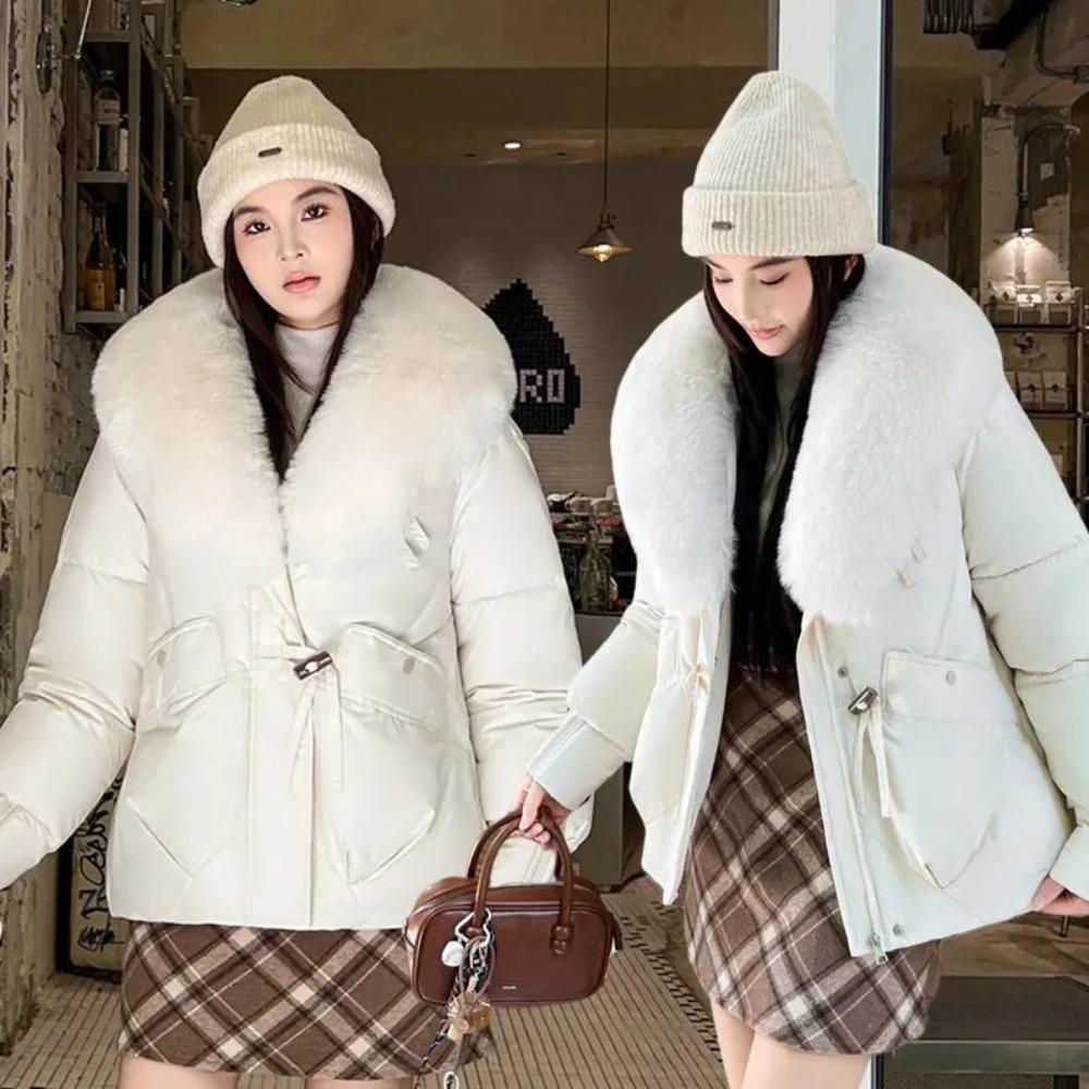 Veste d'hiver épaisse en coton avec grand col en fourrure pour femme, manteau ample type pain, manteau en coton pour femme, vêtements d'extérieur d'hiver