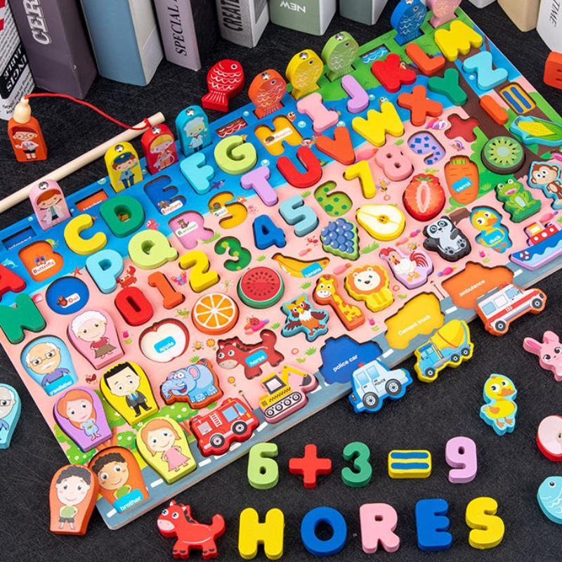Montessori Logarithmic Board Magnetic Fishing Game Wooden Kids Digital Cognition Toy for Toddlers Sensory Training Use