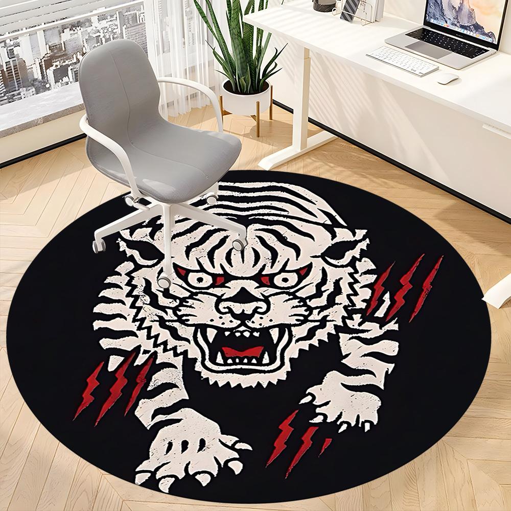 1pc Tiger Print Chair Carpet for Office, Round Non Slip Durable Large Size Office Carpet, Suitable for Office
