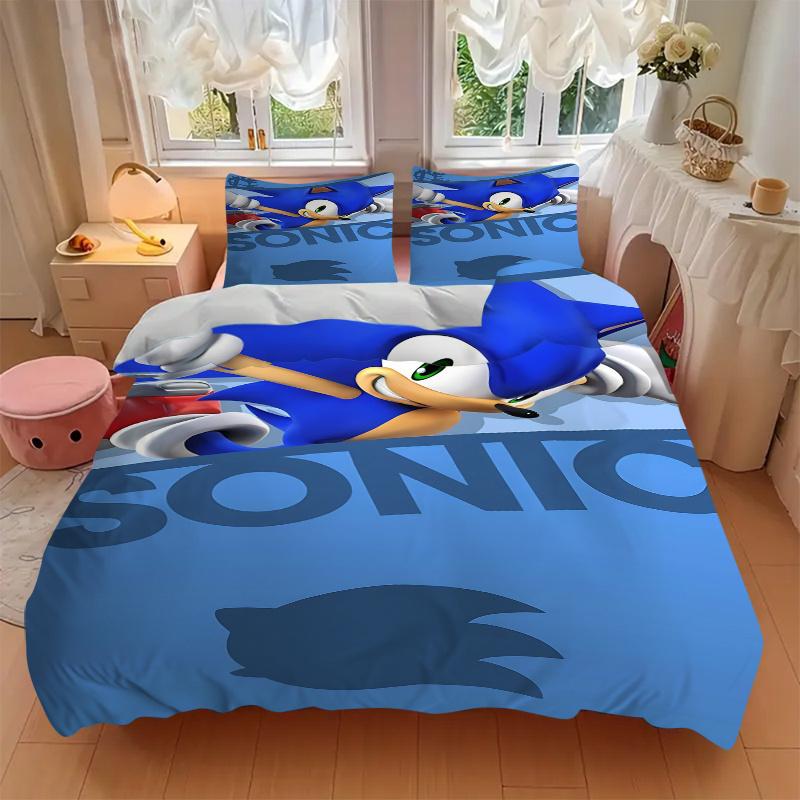 3pcs Sonic The Hedgehog Home Decor Bedding Set-Universal Three-Piece Suit for Bedroom, Guest Room, Living Room, Hotel-Perfect Gift for Fans,