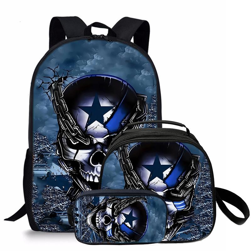 Schädel Dreiteiliges Set Rucksäcke Für Jungen Und Mädchen Beste Geschenke 2D Flacher Cartoon Schulrucksack Für Kinder