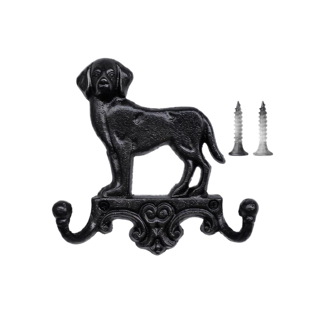Vintage Double Hook Wall Mounted Coat Rack with Dog Design for Garden Courtyard Home Decor