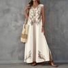 New Bohemian V-neck embroidered long dress sleeveless split beach vacation dress women's clothing
