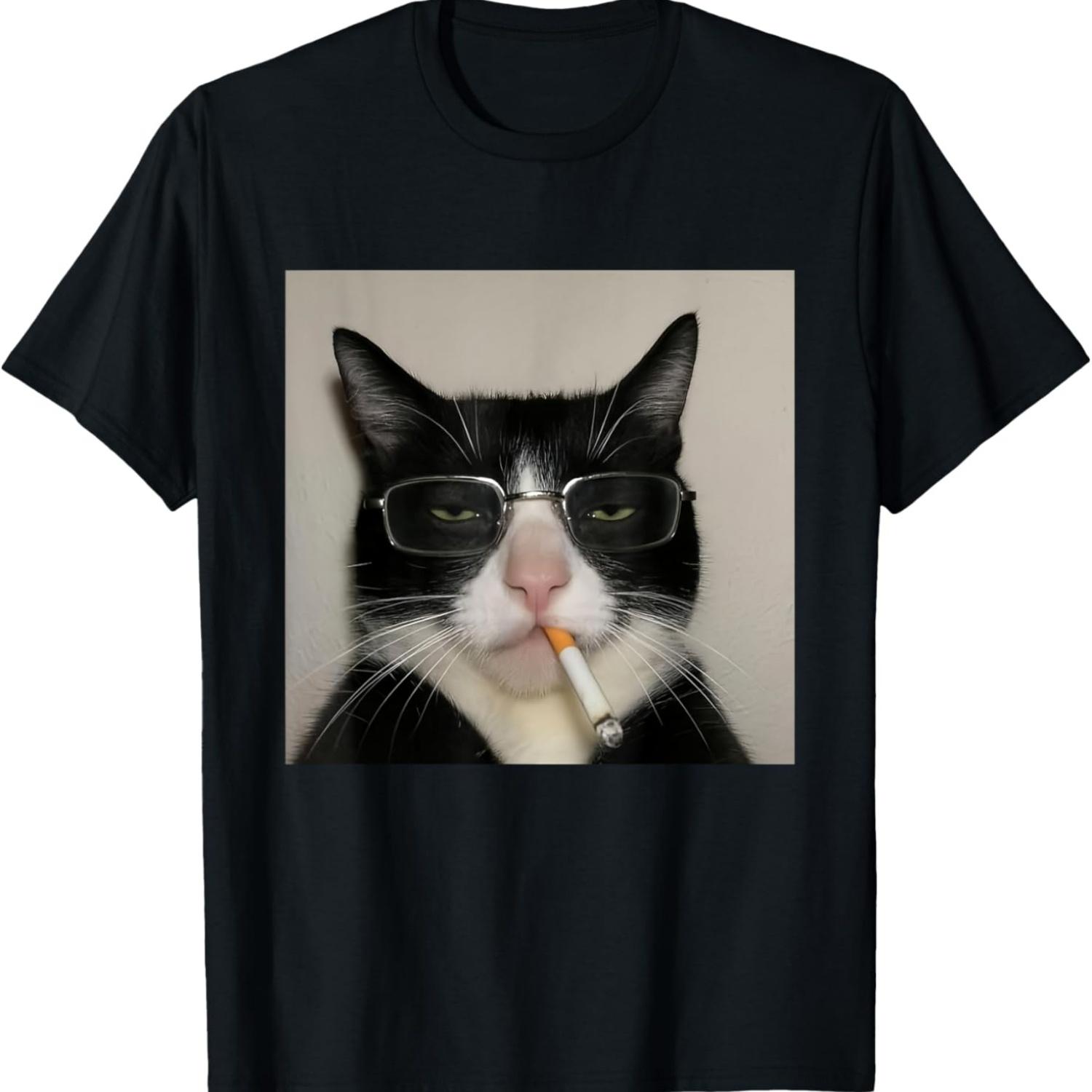 Cat Meme Cat Smoking Cigarette T-Shirt(1) S