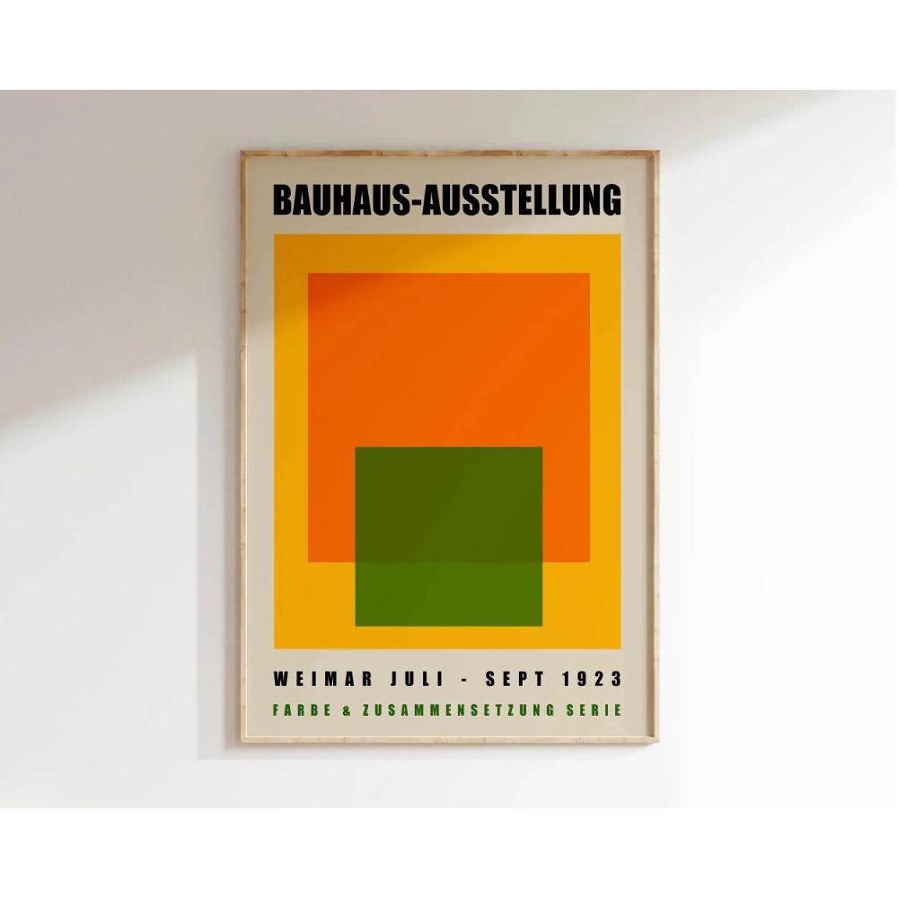 Mid Century Bauhaus Poster Geometric Wall Art Canvas Prints Living Room Bedroom Bright Colourful Artwork for Home Decor