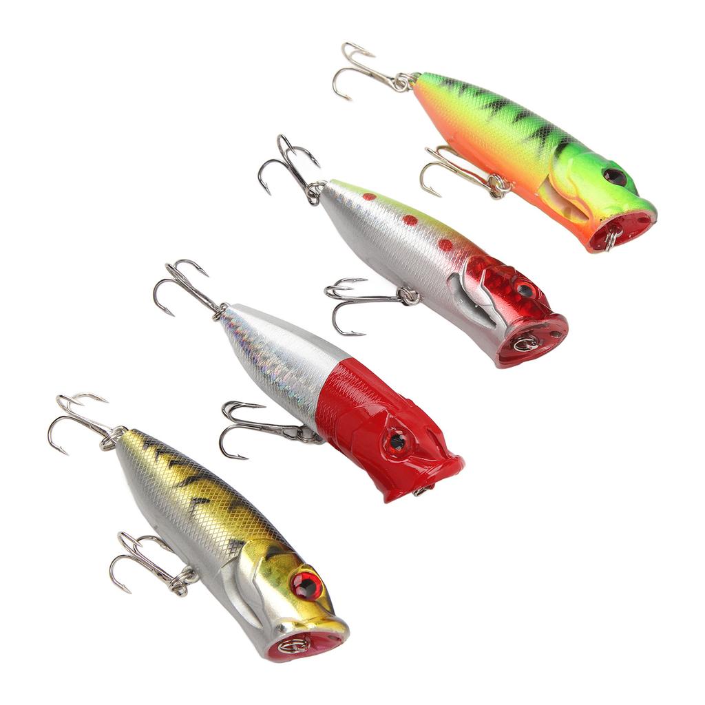 4 PCS Lure Hard Bait Plastic and Stainless Steel 3D Realistic Eyes Hard Fishing Lures Bait with Treble Hooks for Fishing