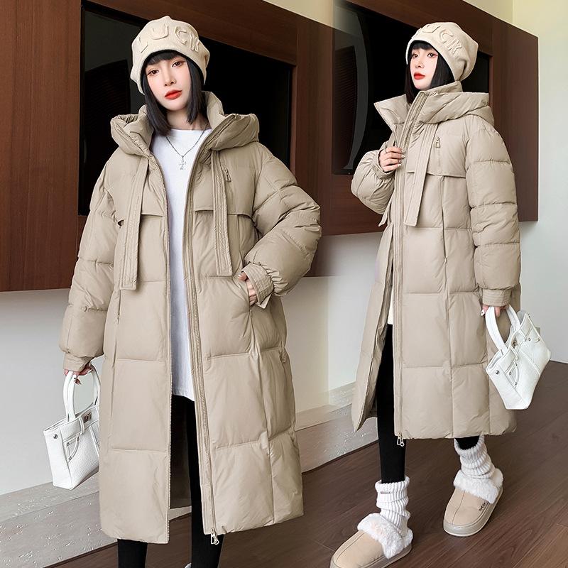 European station thickened down cotton jacket women's long over-the-knee Korean loose padded jacket new for winter 2025