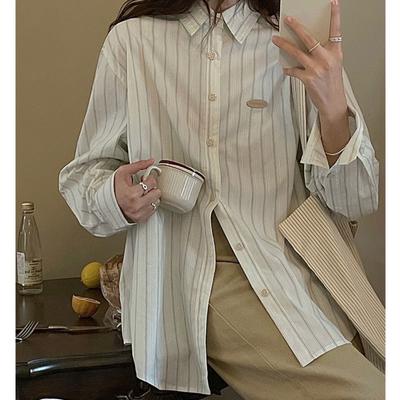 Wiosna jesień koszula damska top w paski z długim rękawem luźne bluzki jednorzędowe moda studencka bluzka z kołnierzykiem