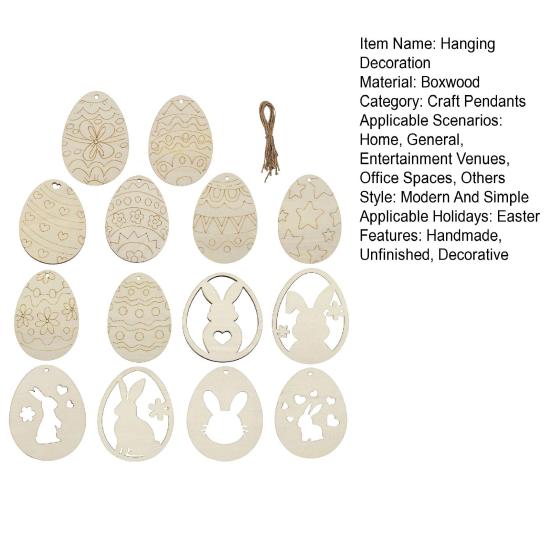 14 Stück Ovale Holz Oster Hängedekoration DIY Handgemacht Unfertig Blume Herz Hase Ei Ornament Feiertagsparty Deko Anhänger