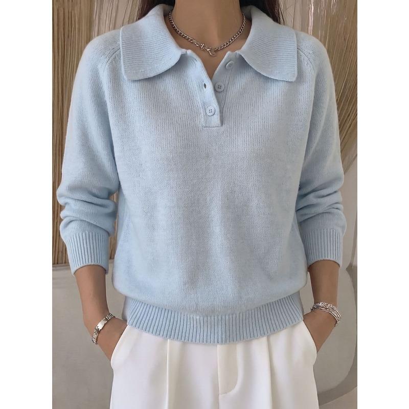 YYFS Women's Fashion Casual Fall Winter Solid Color Print Long Sleeve POLO Neck Sweaters