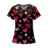 Women's Fashion Printed Short Sleeve V Neck Pattern Tops Pocket Working T-shirts